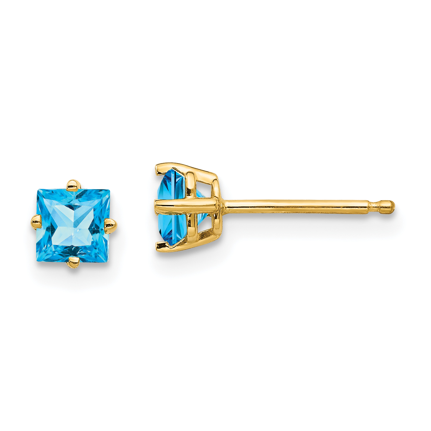 14k 4mm Princess Cut Blue Topaz Earrings (XE60BT)