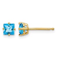 14K 4mm Yellow Gold Princess-cut Blue Topaz Post Earrings view 1