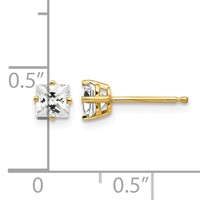 14K 4mm Yellow Gold Princess-cut Cubic Zirconia Post Earrings view 4