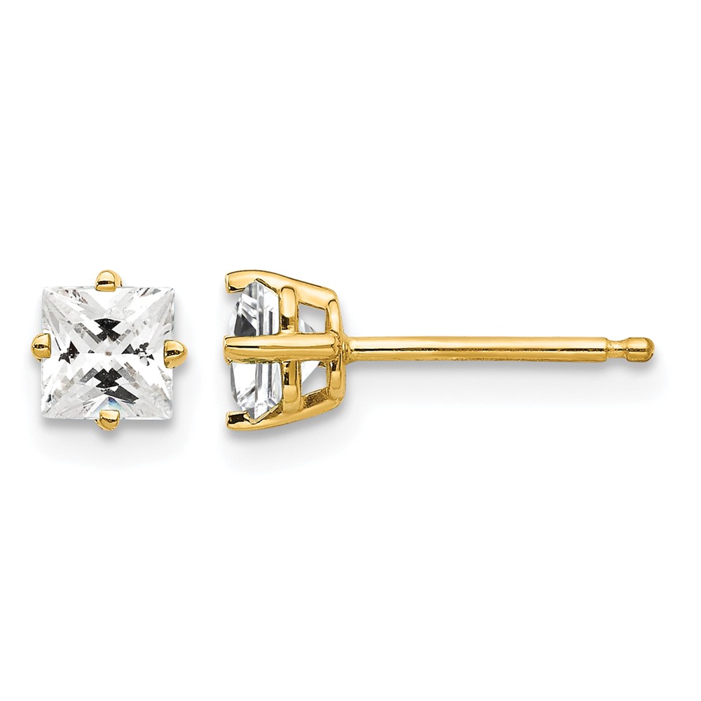 14K 4mm Yellow Gold Princess-cut Cubic Zirconia Post Earrings