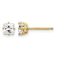 14K 4mm Yellow Gold Princess-cut Cubic Zirconia Post Earrings view 1