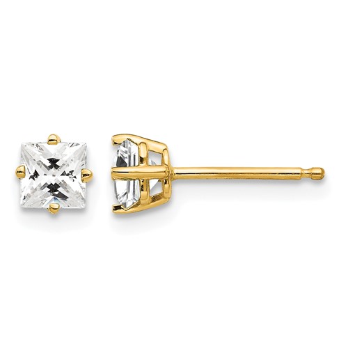 14K 4mm Yellow Gold Princess-cut Cubic Zirconia Post Earrings
