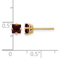 14K 4mm Yellow Gold Princess-cut Garnet Post Earrings view 4
