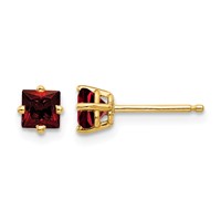 14K 4mm Yellow Gold Princess-cut Garnet Post Earrings view 1