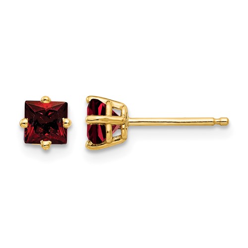 14K 4mm Yellow Gold Princess-cut Garnet Post Earrings