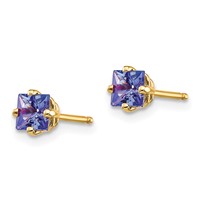 14K 4mm Yellow Gold Princess Tanzanite Post Earrings view 2