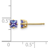 14K 4mm Yellow Gold Princess Tanzanite Post Earrings view 4