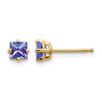 14K 4mm Yellow Gold Princess Tanzanite Post Earrings view 1
