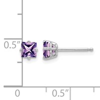 14K White Gold 4mm Princess-cut Amethyst Post Earrings view 4