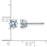14K White Gold 4mm Princess Aquamarine Post Earrings view 4