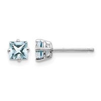 14K White Gold 4mm Princess Aquamarine Post Earrings view 1