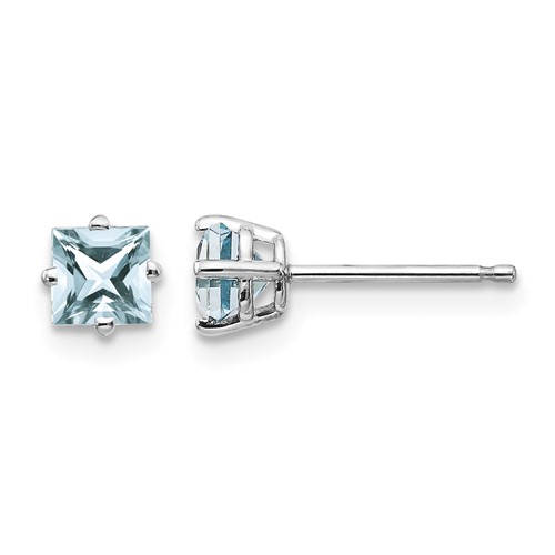 14K White Gold 4mm Princess Aquamarine Post Earrings