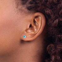 14K White Gold 4mm Princess-cut Blue Topaz Post Earrings view 3