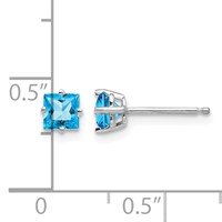 14K White Gold 4mm Princess-cut Blue Topaz Post Earrings view 4