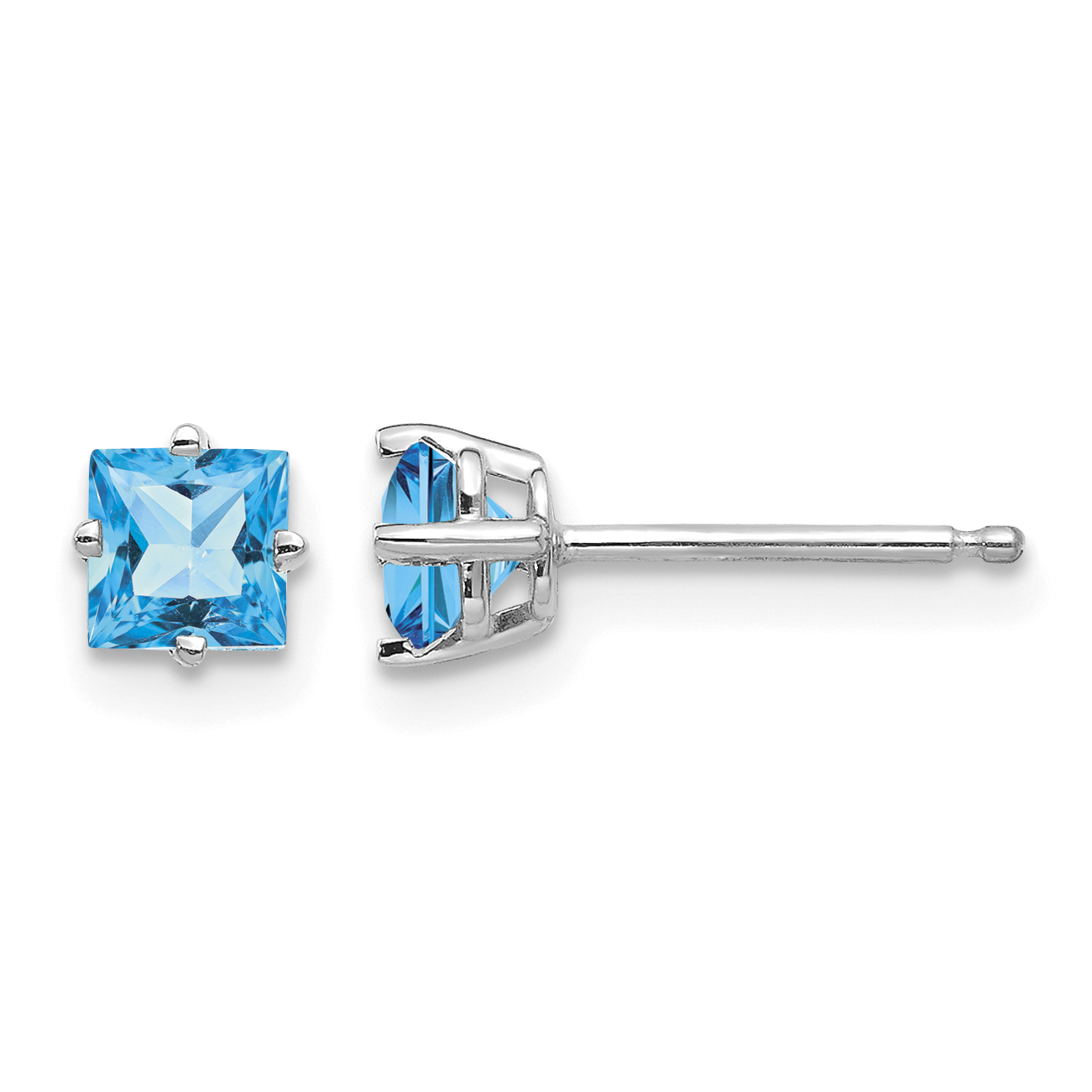 14k White Gold 4mm Princess Cut Blue Topaz Earrings (XE60WBT)