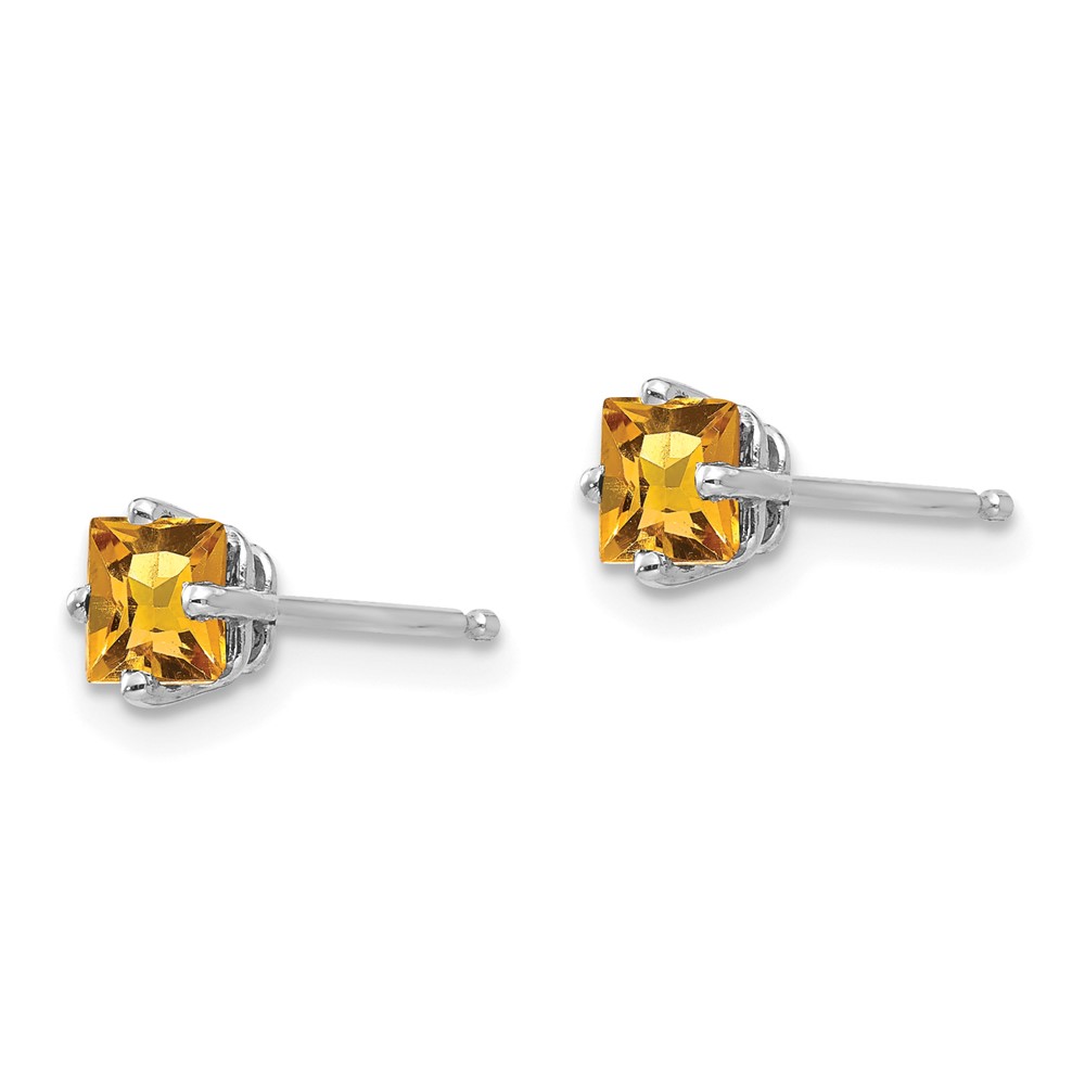14k White Gold 4mm Princess Cut Citrine Earrings (XE60WCI)