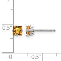 14K White Gold 4mm Princess-cut Citrine Post Earrings view 4