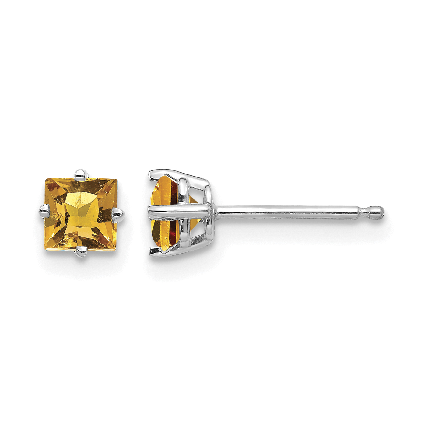 14k White Gold 4mm Princess Cut Citrine Earrings (XE60WCI)
