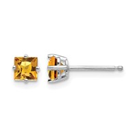 14K White Gold 4mm Princess-cut Citrine Post Earrings view 1