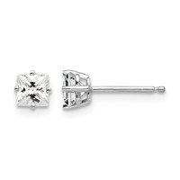 14K White Gold 4mm Princess-cut Cubic Zirconia Post Earrings view 1