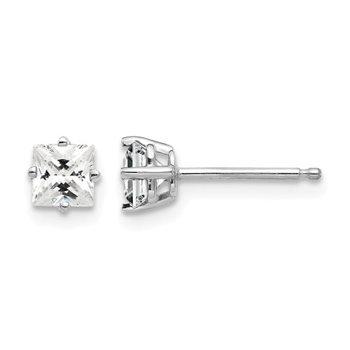 14K White Gold 4mm Princess-cut Cubic Zirconia Post Earrings