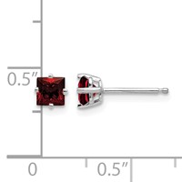 14K White Gold 4mm Princess-cut Garnet Post Earrings view 4