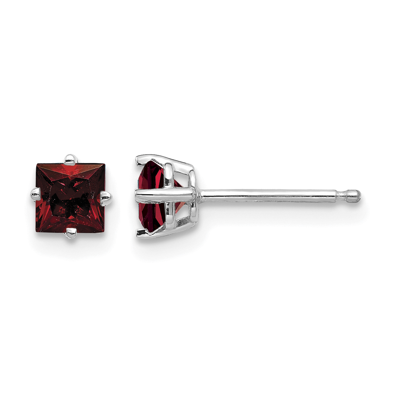 14k White Gold 4mm Princess Cut Garnet Earrings (XE60WGA)