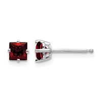 14K White Gold 4mm Princess-cut Garnet Post Earrings view 1
