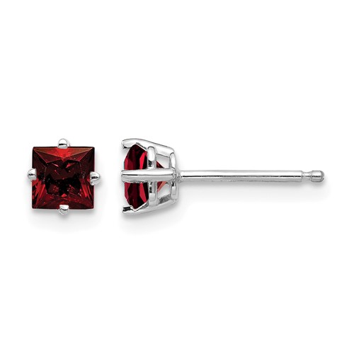 14K White Gold 4mm Princess-cut Garnet Post Earrings