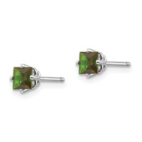 14K White Gold 4mm Princess Green Tourmaline Post Earrings view 2