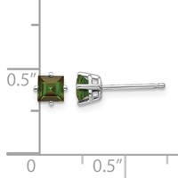 14K White Gold 4mm Princess Green Tourmaline Post Earrings view 4