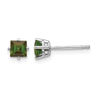 14K White Gold 4mm Princess Green Tourmaline Post Earrings view 1