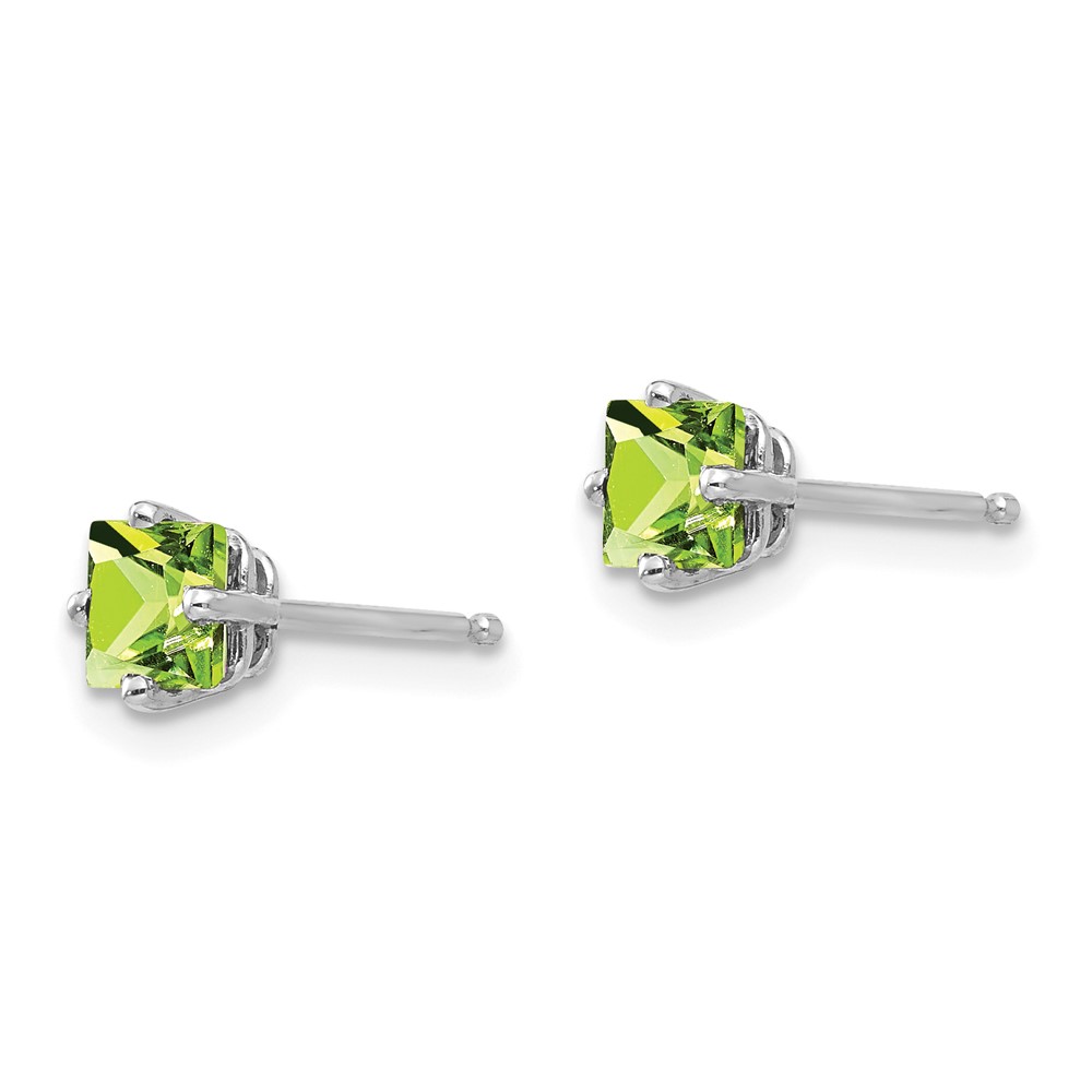 14k White Gold 4mm Square Step Cut Peridot Earrings (XE60WPE)