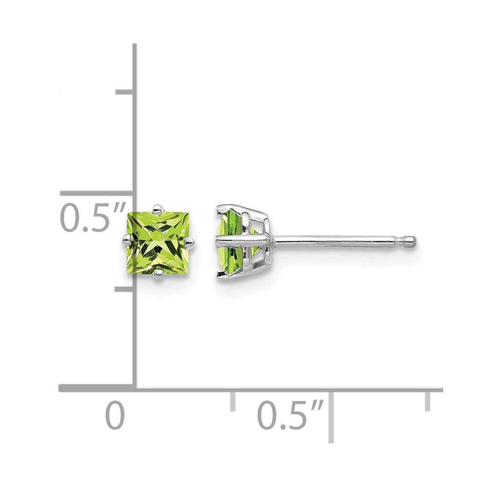 14k White Gold 4mm Square Step Cut Peridot Earrings (XE60WPE)