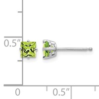14K White Gold 4mm Square Step-Cut Peridot Post Earrings view 4