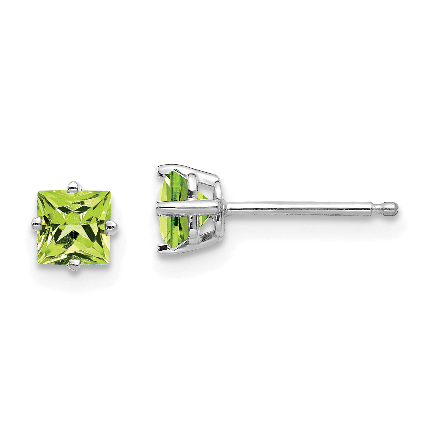 14k White Gold 4mm Square Step Cut Peridot Earrings (XE60WPE)