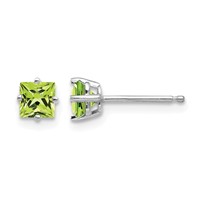 14K White Gold 4mm Square Step-Cut Peridot Post Earrings view 1