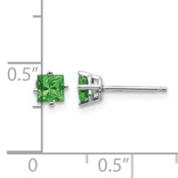 14K White Gold 4mm Princess Tsavorite Post Earrings view 4