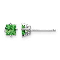 14K White Gold 4mm Princess Tsavorite Post Earrings view 1