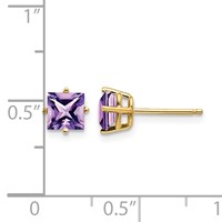14K 5mm Yellow Gold Princess-cut Amethyst Post Earrings view 4