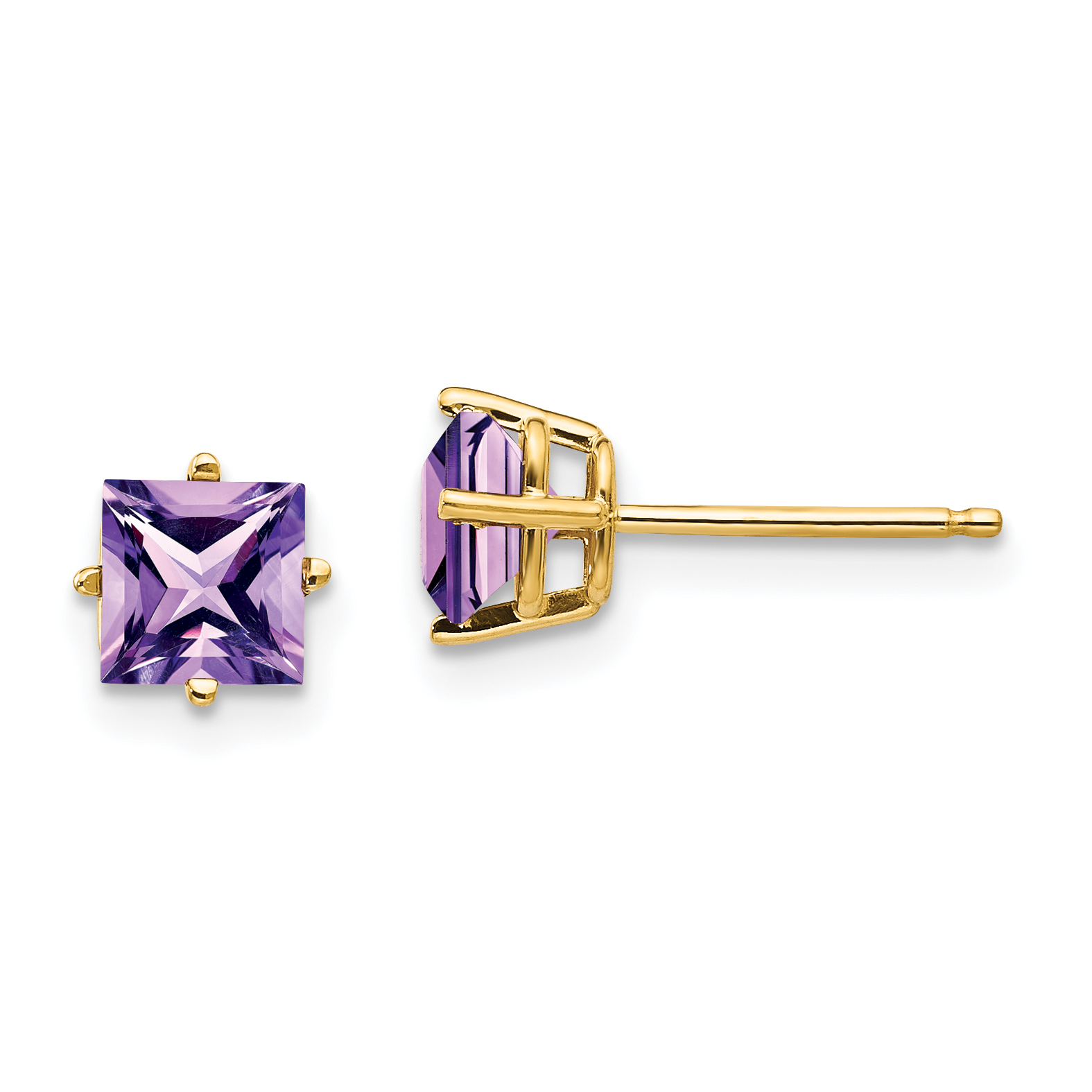 14k 5mm Princess Cut Amethyst Earrings (XE61AM)