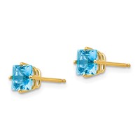 14K 5mm Yellow Gold Princess-cut Blue Topaz Post Earrings view 2