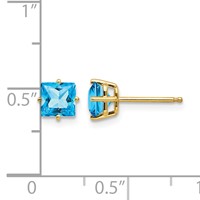 14K 5mm Yellow Gold Princess-cut Blue Topaz Post Earrings view 4