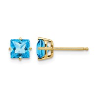 14K 5mm Yellow Gold Princess-cut Blue Topaz Post Earrings view 1