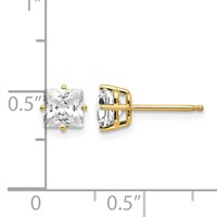 14K 5mm Yellow Gold Princess-cut Cubic Zirconia Post Earrings view 4