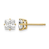 14K 5mm Yellow Gold Princess-cut Cubic Zirconia Post Earrings view 1
