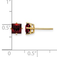 14K 5mm Yellow Gold Princess-cut Garnet Post Earrings view 4