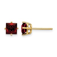 14K 5mm Yellow Gold Princess-cut Garnet Post Earrings view 1