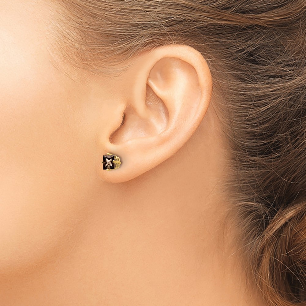 14k 5mm Square Smoky Quartz Earrings (XE61SQ)