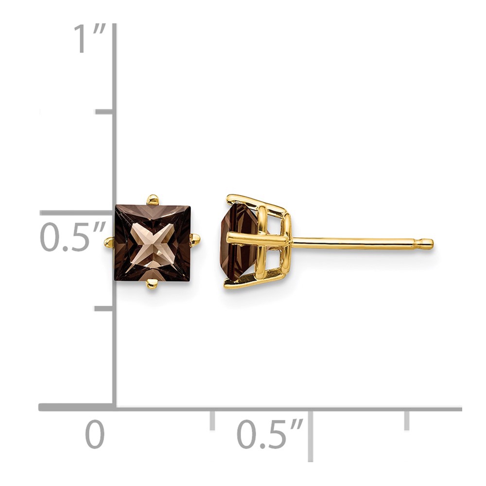 14k 5mm Square Smoky Quartz Earrings (XE61SQ)